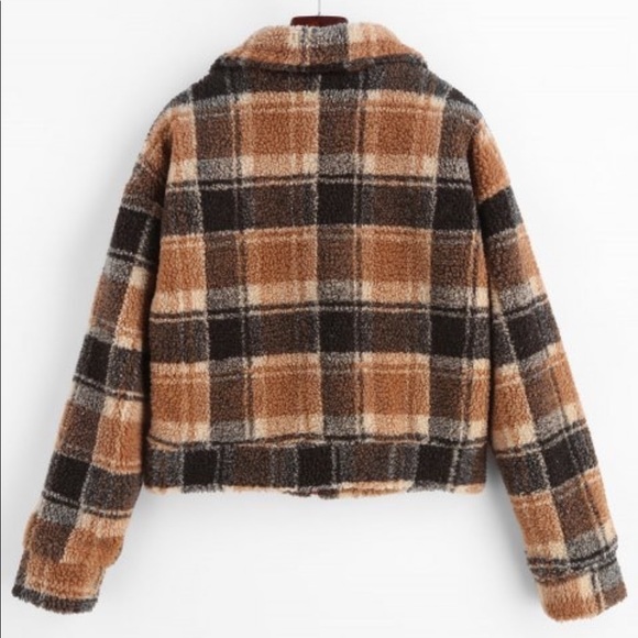 Zaful fluffy faux fur shirt plaid coat - Picture 2 of 4